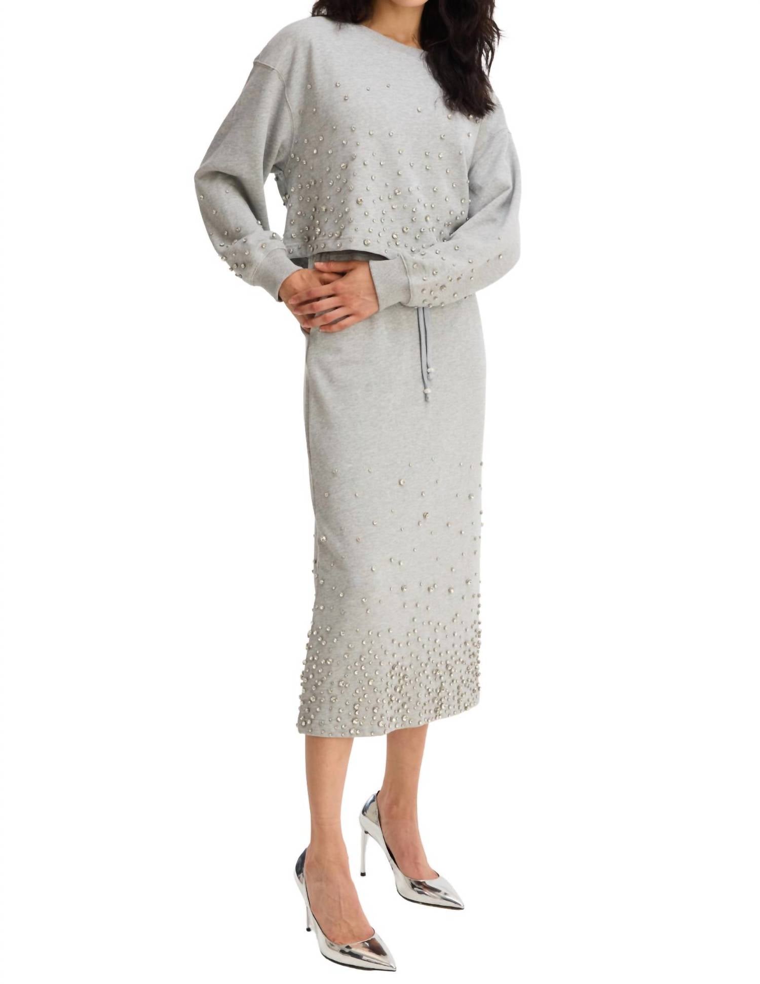ALLISON NEW YORK Rhinestone Midi Skirt in heather grey - women's skirt - alternate view