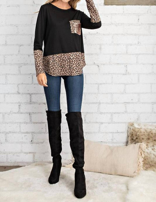 Leopard Top With Rose Gold Sequin Pocket