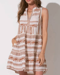 ELAN Sleeveless Aztec Resort Dress in beige - women's dress - detail view
