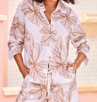 Tribal - Long Sleeve Button Front Print Top