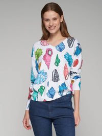Vilagallo - Estampado Manga Conch Shells Soft Knit Sweater