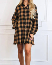 Risen - Pumpkin Patch Plaid Shirt Dress