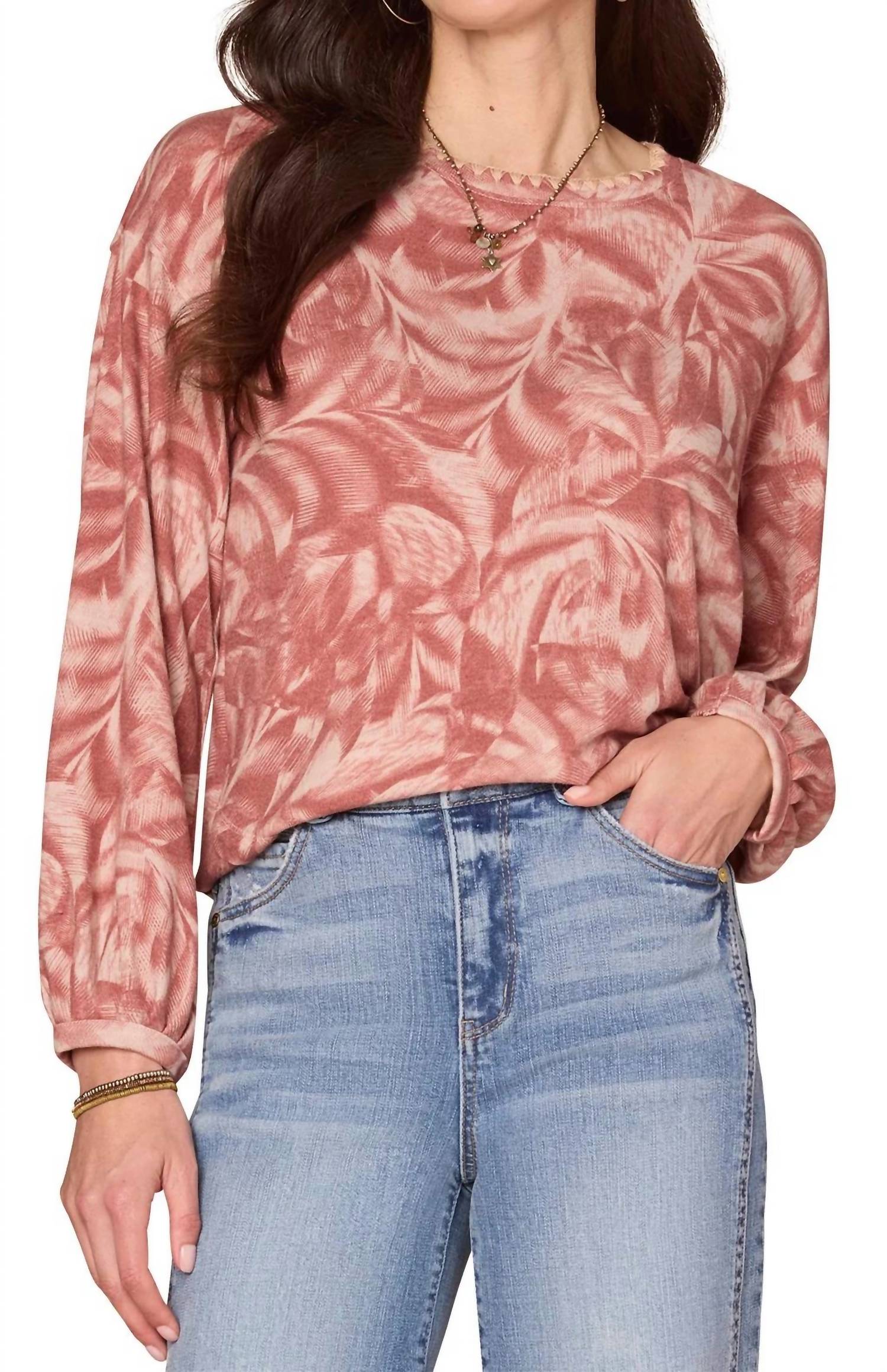 Democracy - Long Sleeve Embroidered Scoop Neck Top