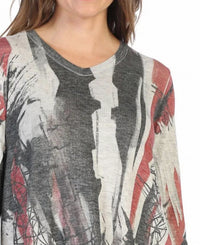 Jess & Jane Juliet Knit Jersey Asymmetric Top in modern abstract - women's blouse - alternate view
