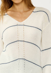 LOVESTITCH V-Neck Fuzzy Stripe Sweater in cream navy - women's sweater - view 4