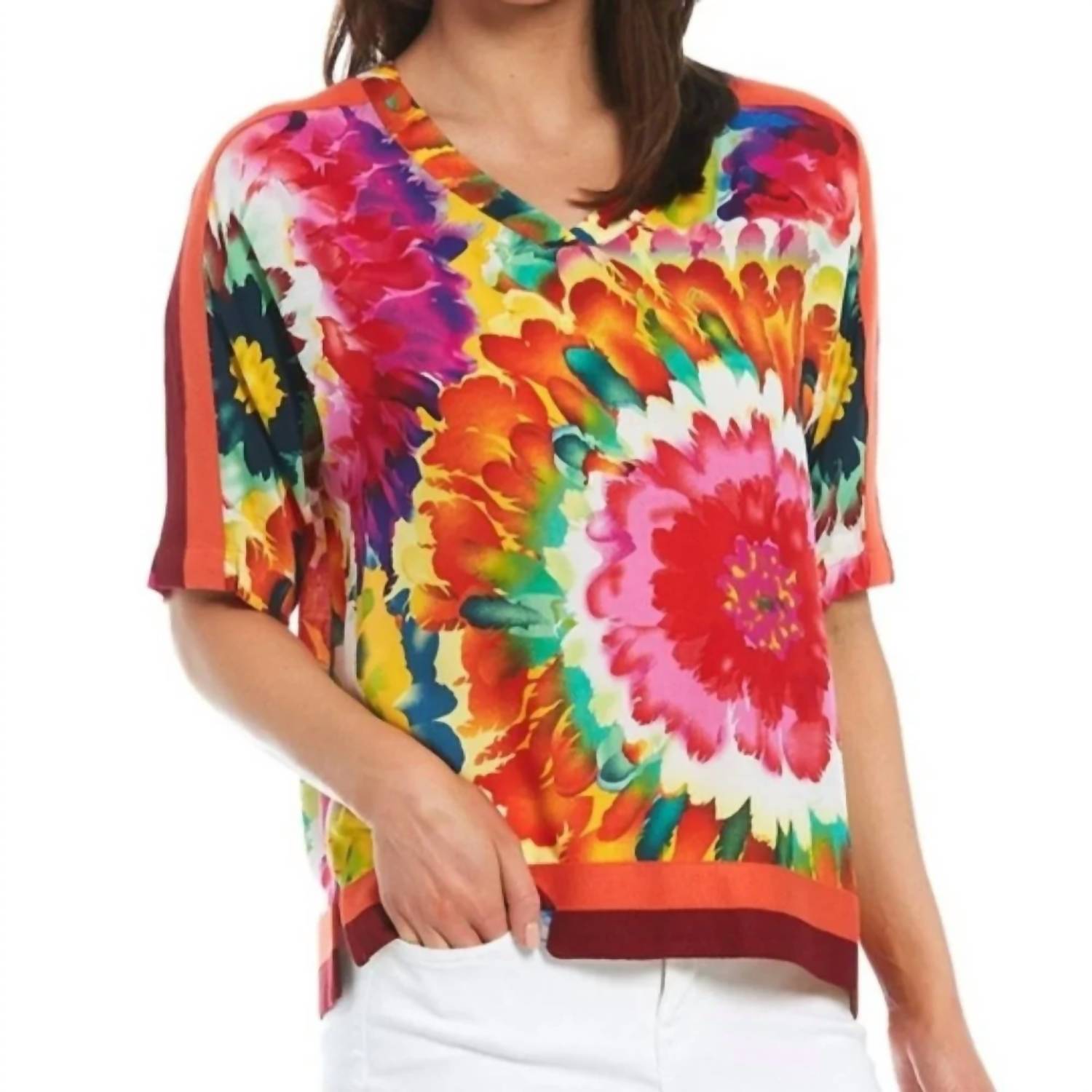 Tru Luxe - Tie Dye Top With Rib Trim