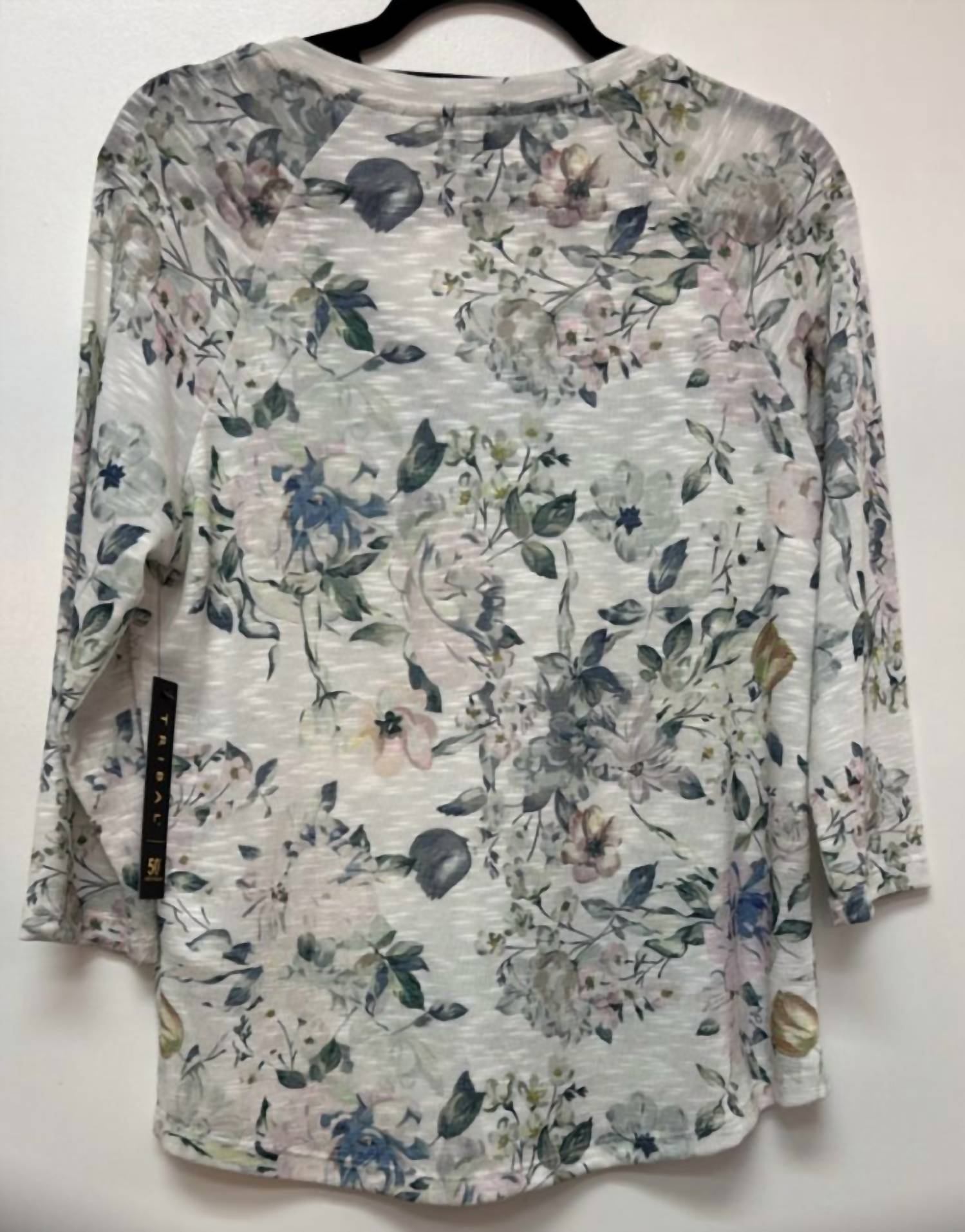 TRIBAL Women's V Neck Top in pink multi - women's blouse - detail view