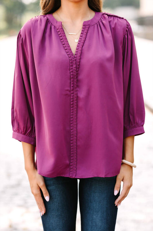 Entro - Ruffle V-Neck Blouse with Braided Hem