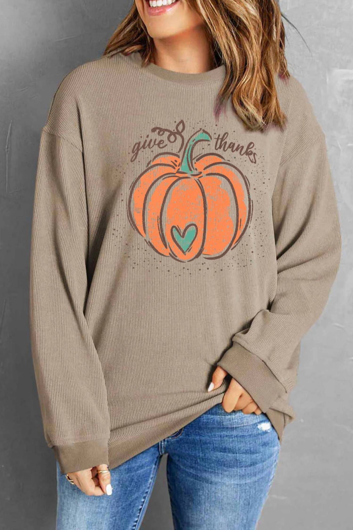 Thomas & Co - Give Thanks Corded Crewneck Sweatshirt
