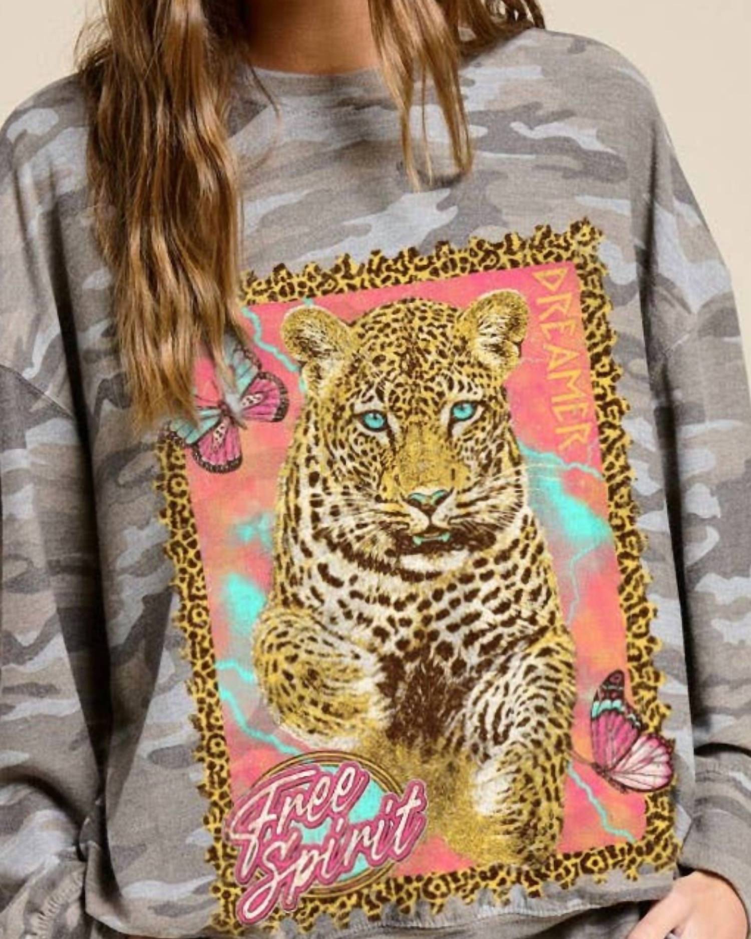 Zutter - Free Spirit Dreamer Leopard Graphic French Terry Pullover