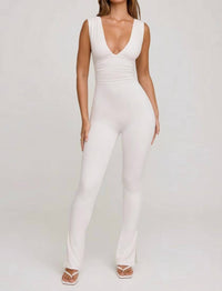 Oh Polly - Romana Plunge Neck Ruched Waist Jumpsuit