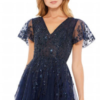 Mac Duggal - Embellished Flutter Sleeve Tea Length Dress