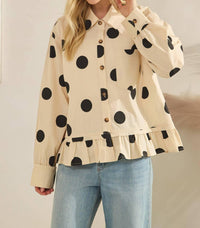 Sewn and Seen Kip Polka Dot Ruffle Hem Top in cream - women's blouse