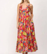 Fate - fruit motif print cotton voile floral trimmed maxi dress
