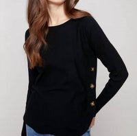 Charlie B - Boat Neck Sweater With Side Buttons