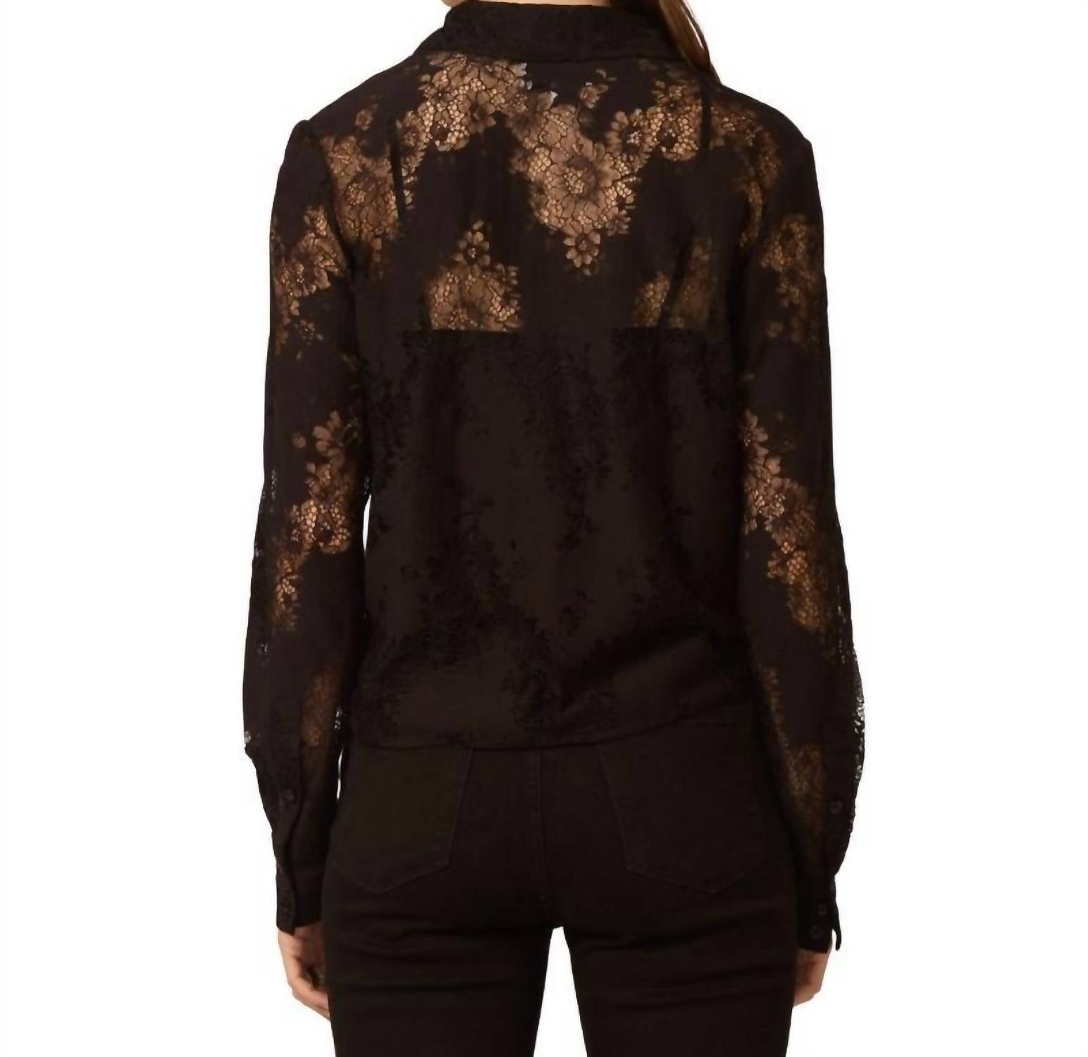 GILNER FARRAR Troy Lace Combo Shirt in coffee - women's shirt - alternate view