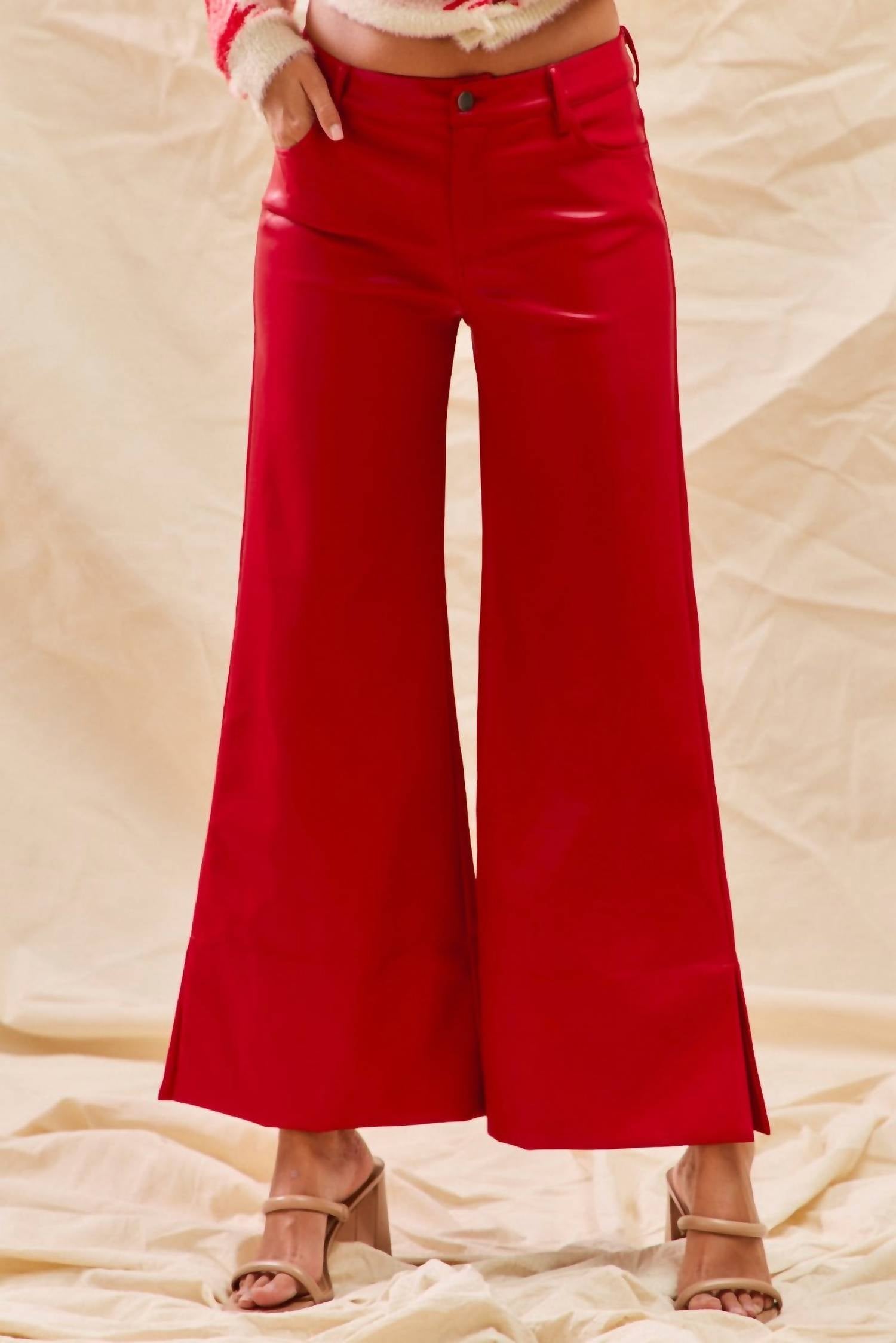 So Me - Regina Mid Rise Wide Faux Leather Pants