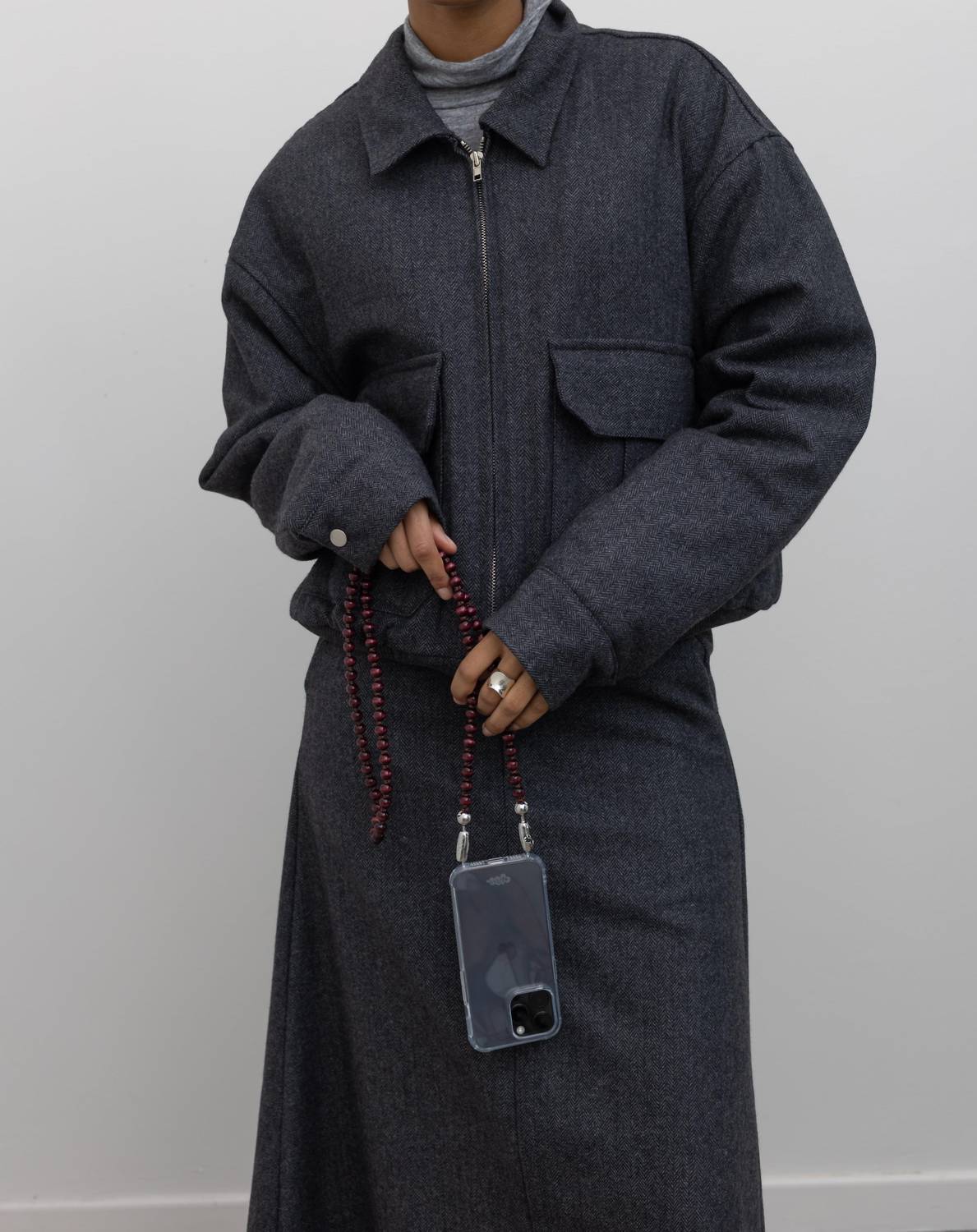 Collective - Herringbone Collared Quilted Bomber Jacket