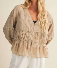 Mustard Seed - V RUFFLE NECK BLOUSE