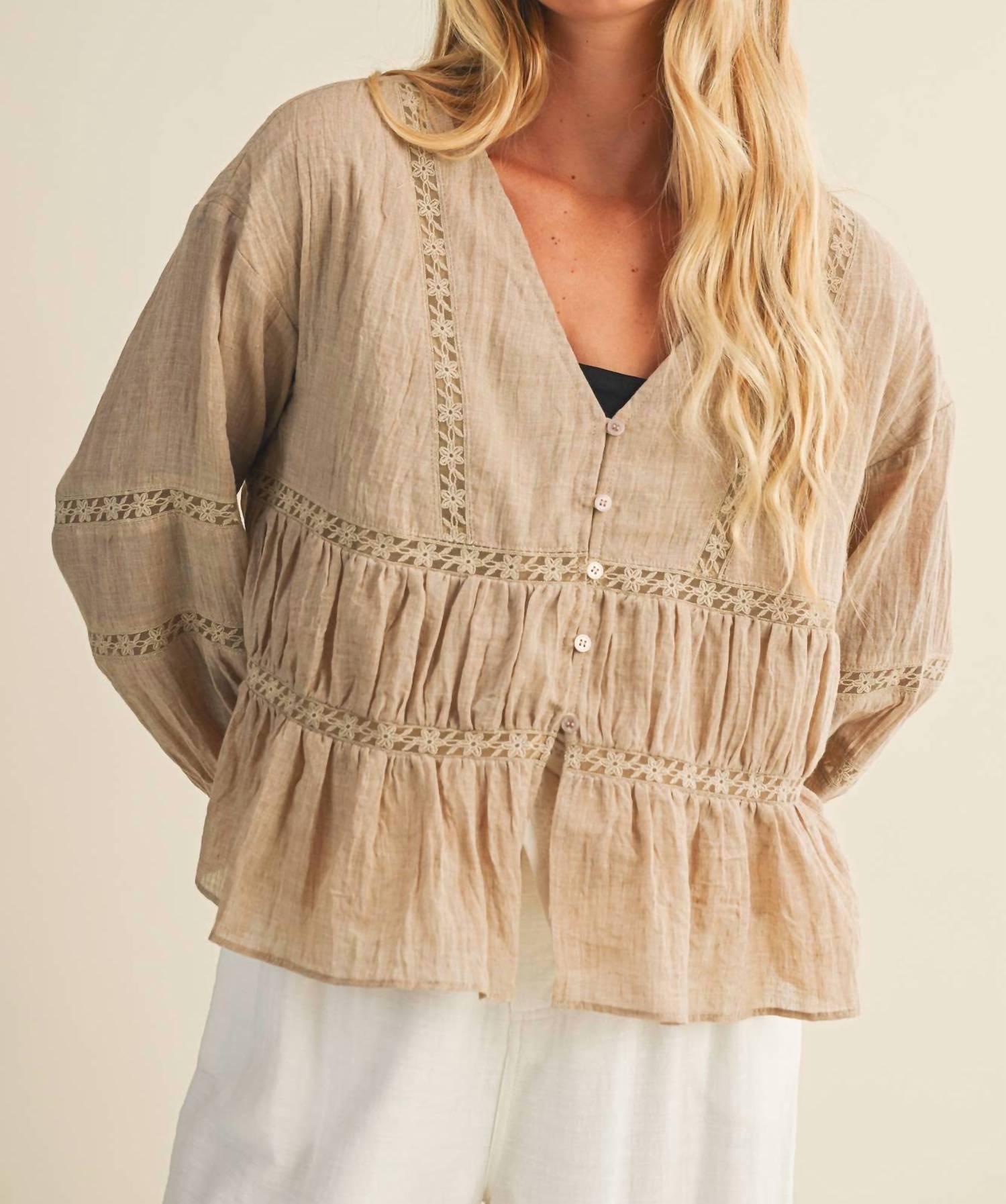 Mustard Seed - V RUFFLE NECK BLOUSE