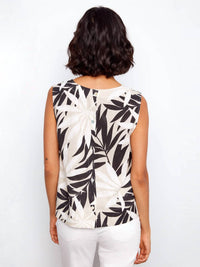 Charlie B - Leaflet Print Linen Blend Sleeveless Blouse