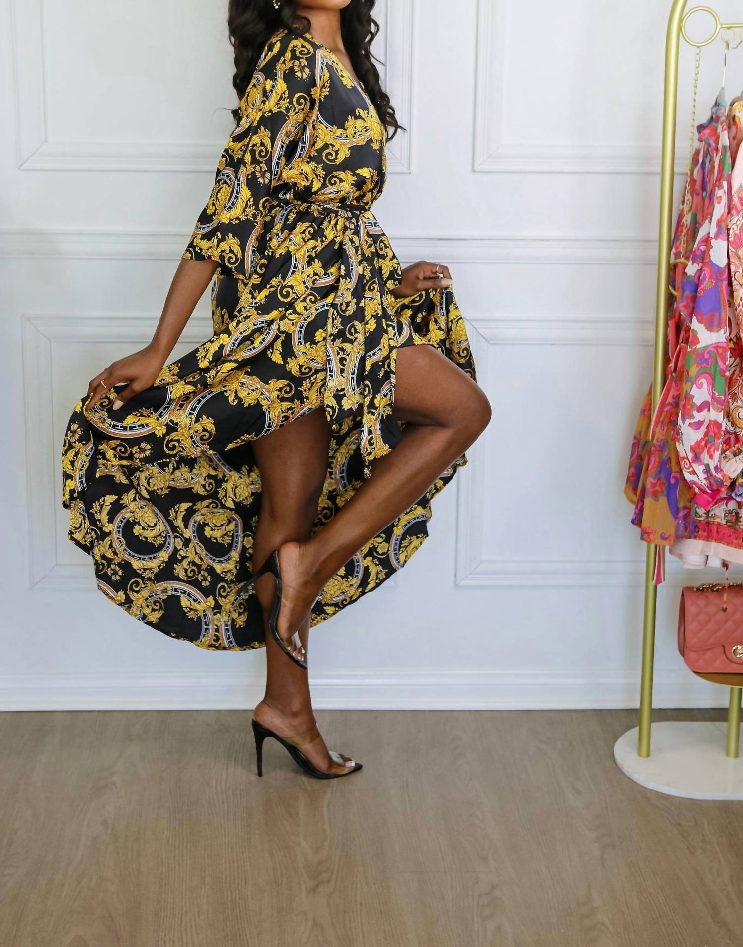 Little Secret Of Mine - Spark My Love Asymmetrical Maxi Wrap Dress