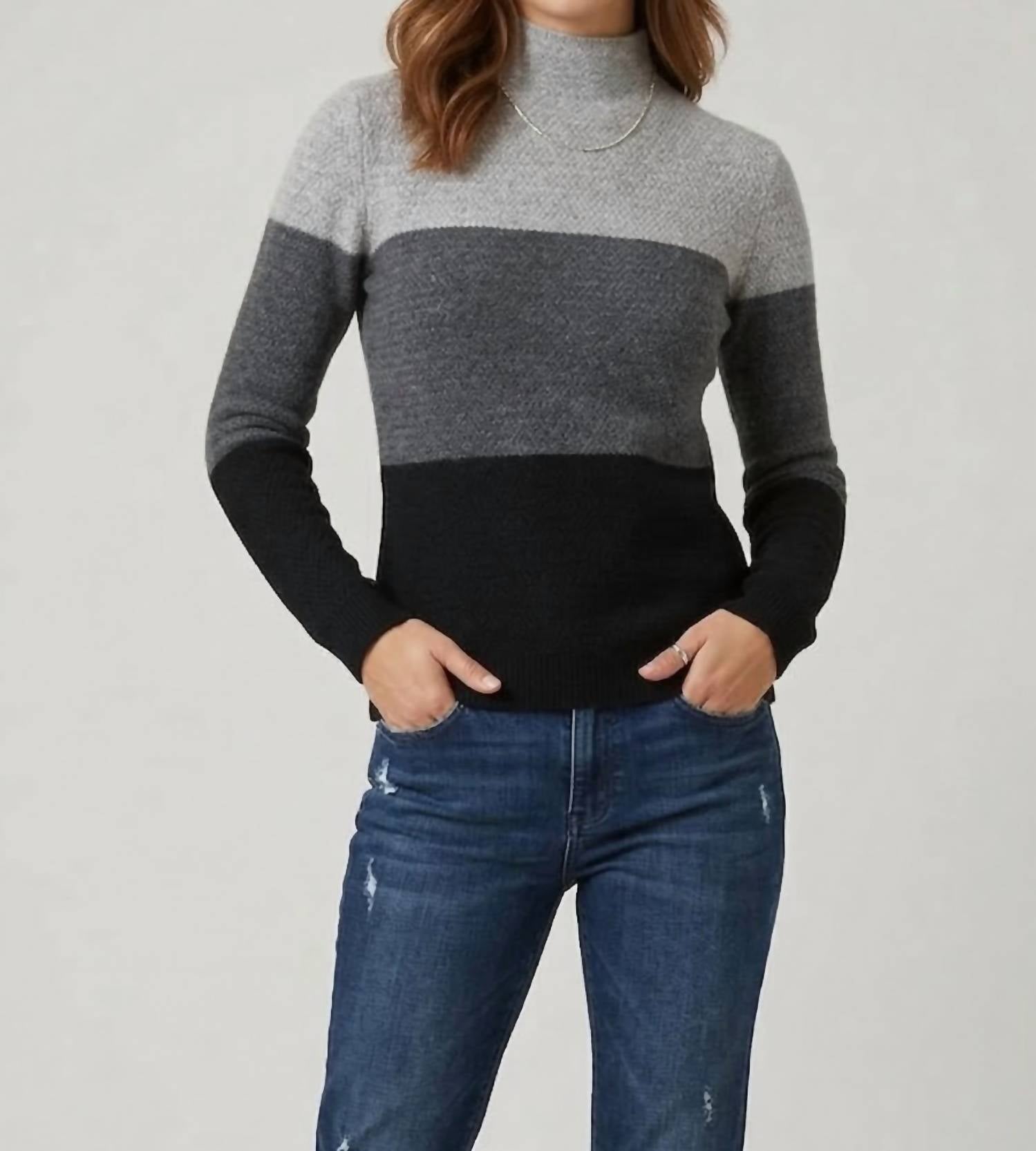 Kinross Textured Colorblock Funnel Neck Sweater in sterling multi - women's sweater