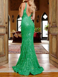 Jovani - Low V Neck Sheath Long Dress