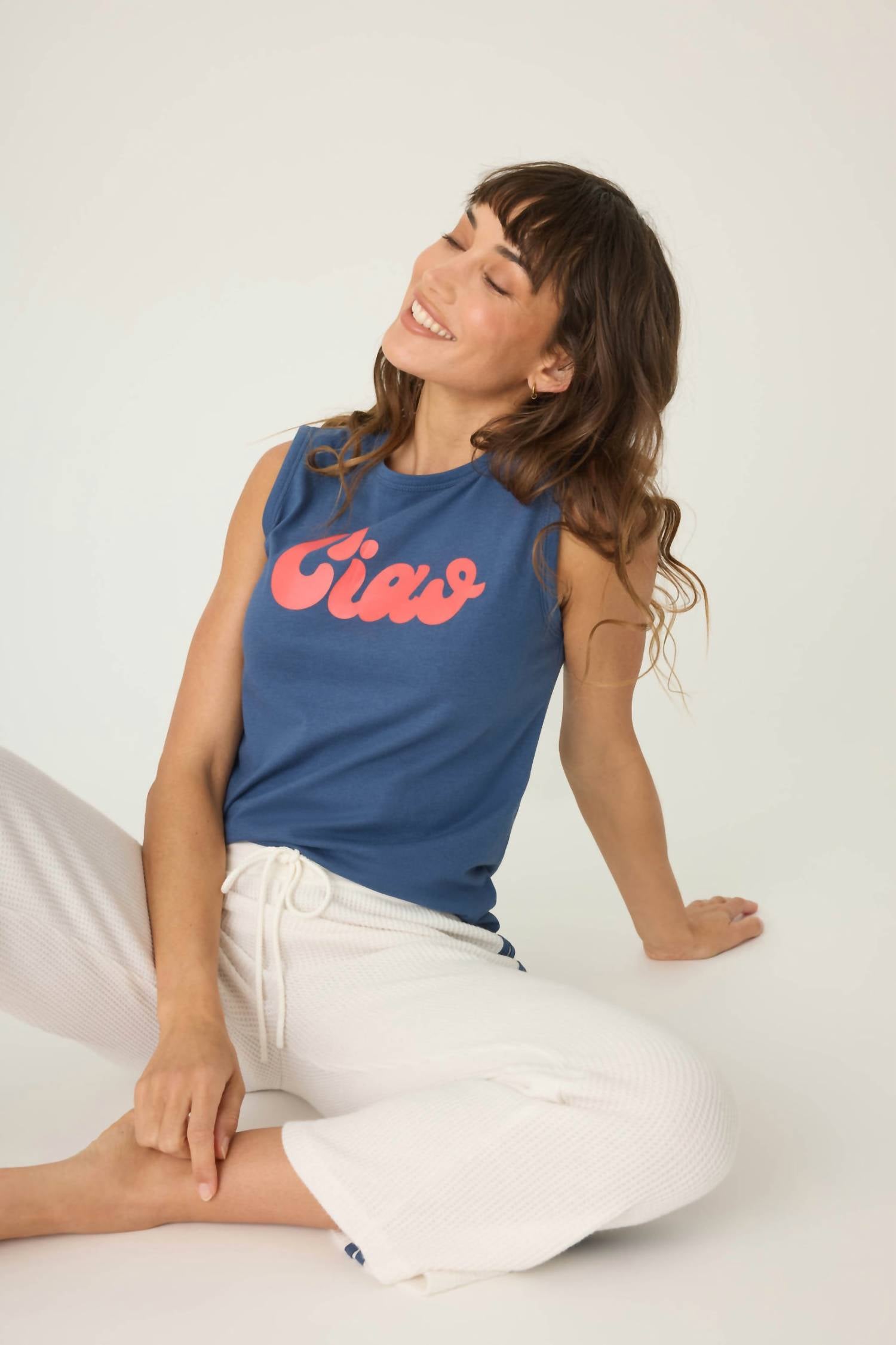 PJ Salvage Women's Ciao Tank Top in blue - women's tank top - alternate view