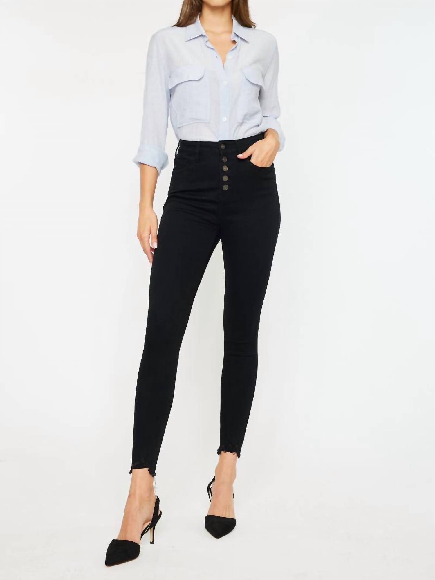 Kancan - High Rise Button Fly Distressed Super Skinny Jeans