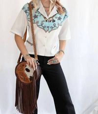 Lucky & Blessed - Western Yoke Button-down Short Sleeve Top
