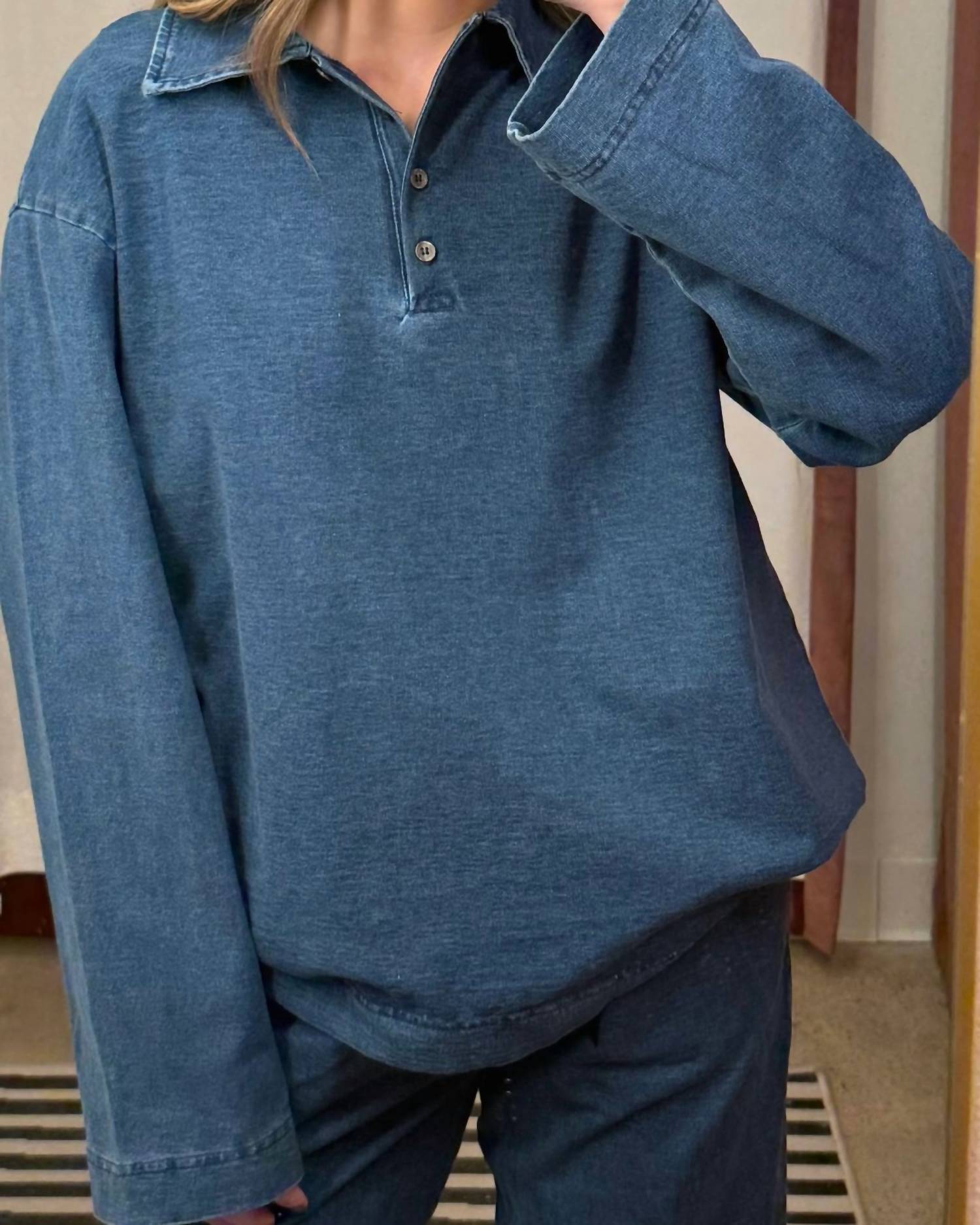 needii Denim Knit Sweatshirt in blue - women's top