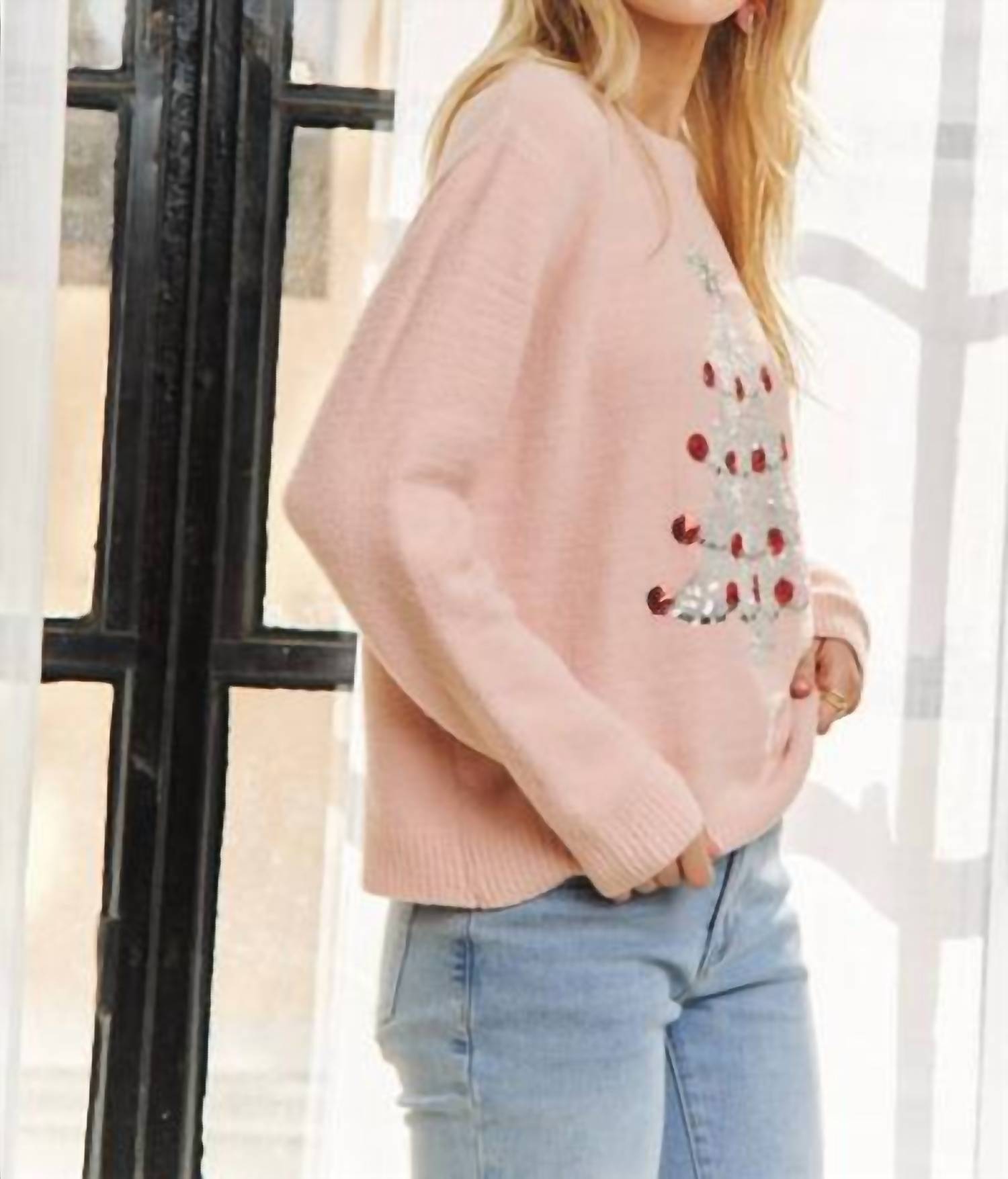 Adora - Sequin Christmas Tree Sweater Top