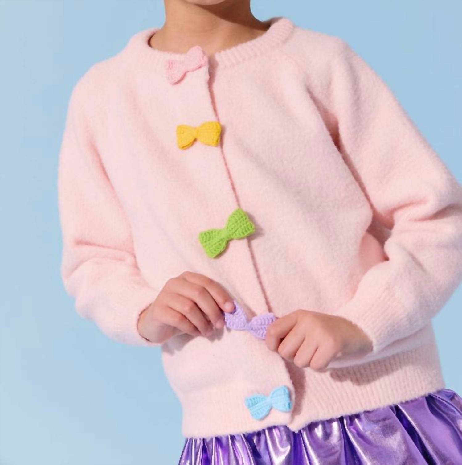 Lola + The Boys Rainbow Button Cardigan in pink 1 - kids' joggers