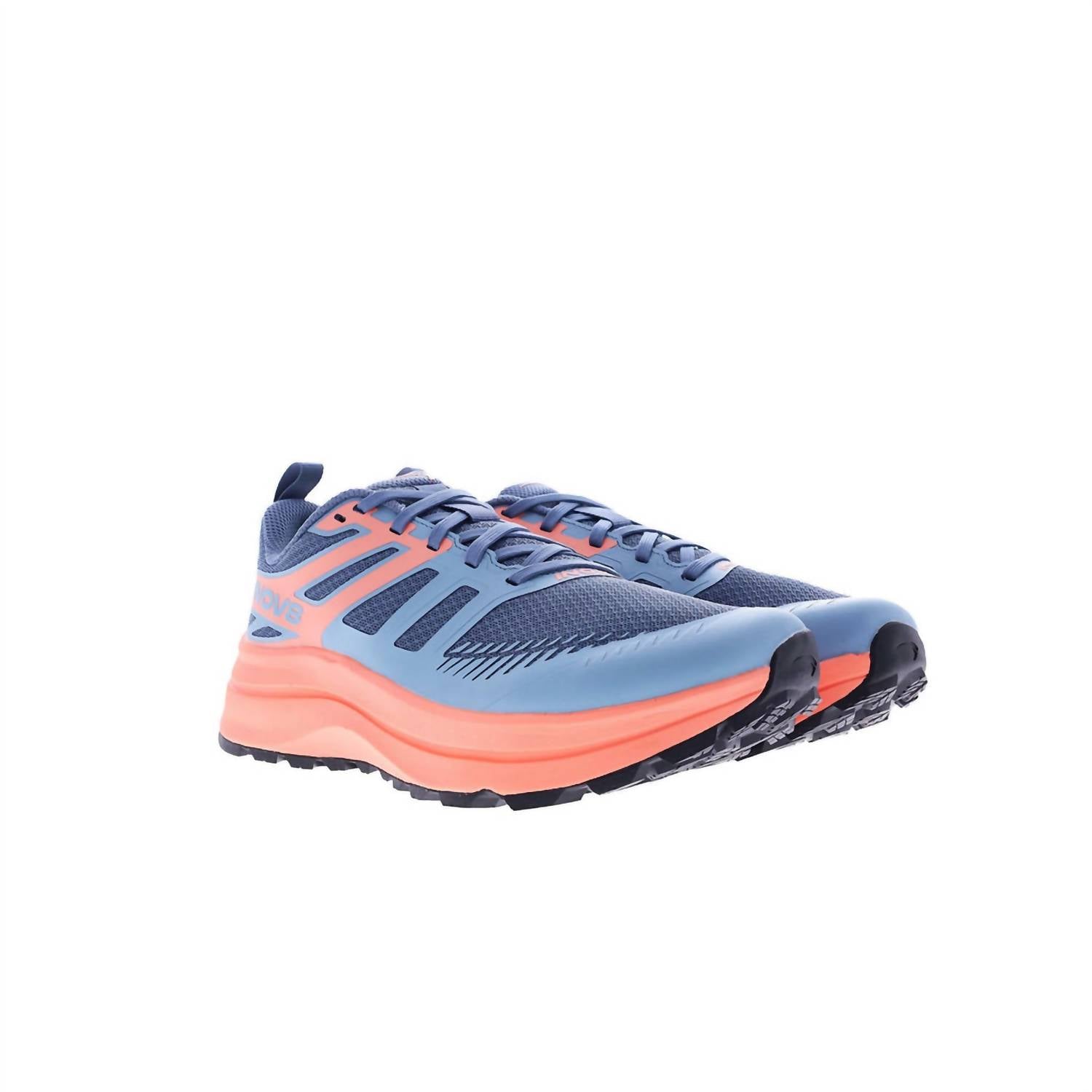inov-8 Women's Trailfly Max Shoe in blue grey coral light grey - women's shoe