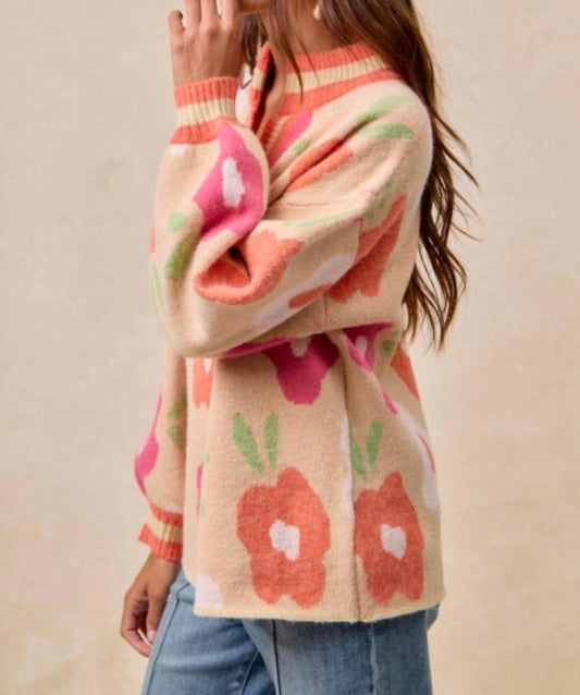 Bibi - Flower Printed V Neck Banded Top