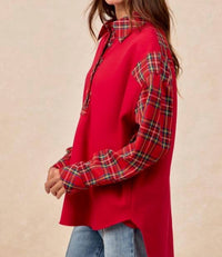 Bibi - Christmas Plaid Collared Top