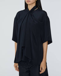 Tibi Silk Tie Front Top in dark navy - women's blouse - view 4