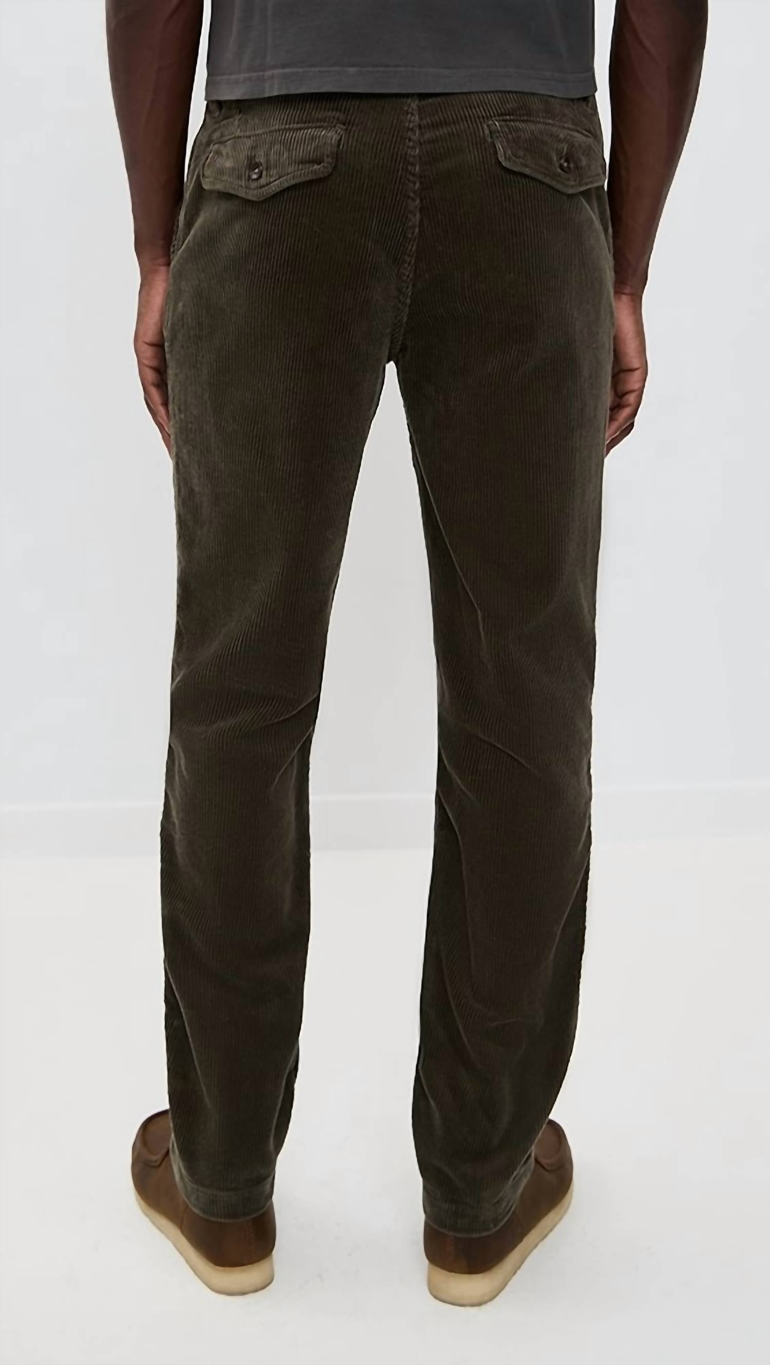 Taylor Stitch Carnegie Straight Pant in fatigue olive corduroy - men's pants - detail view