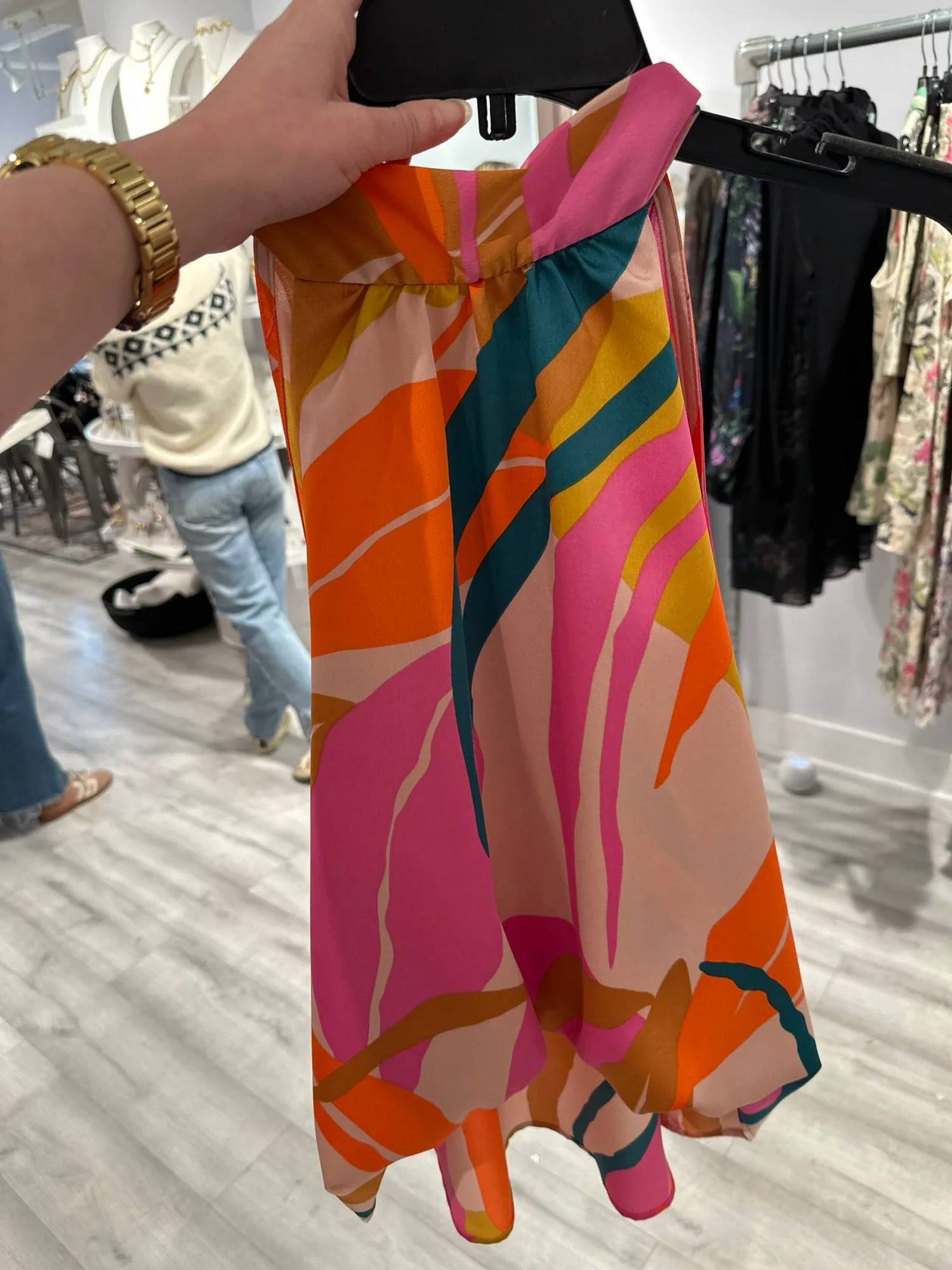 Kld. Signature - Satin Printed Halter Bubble Hem Top