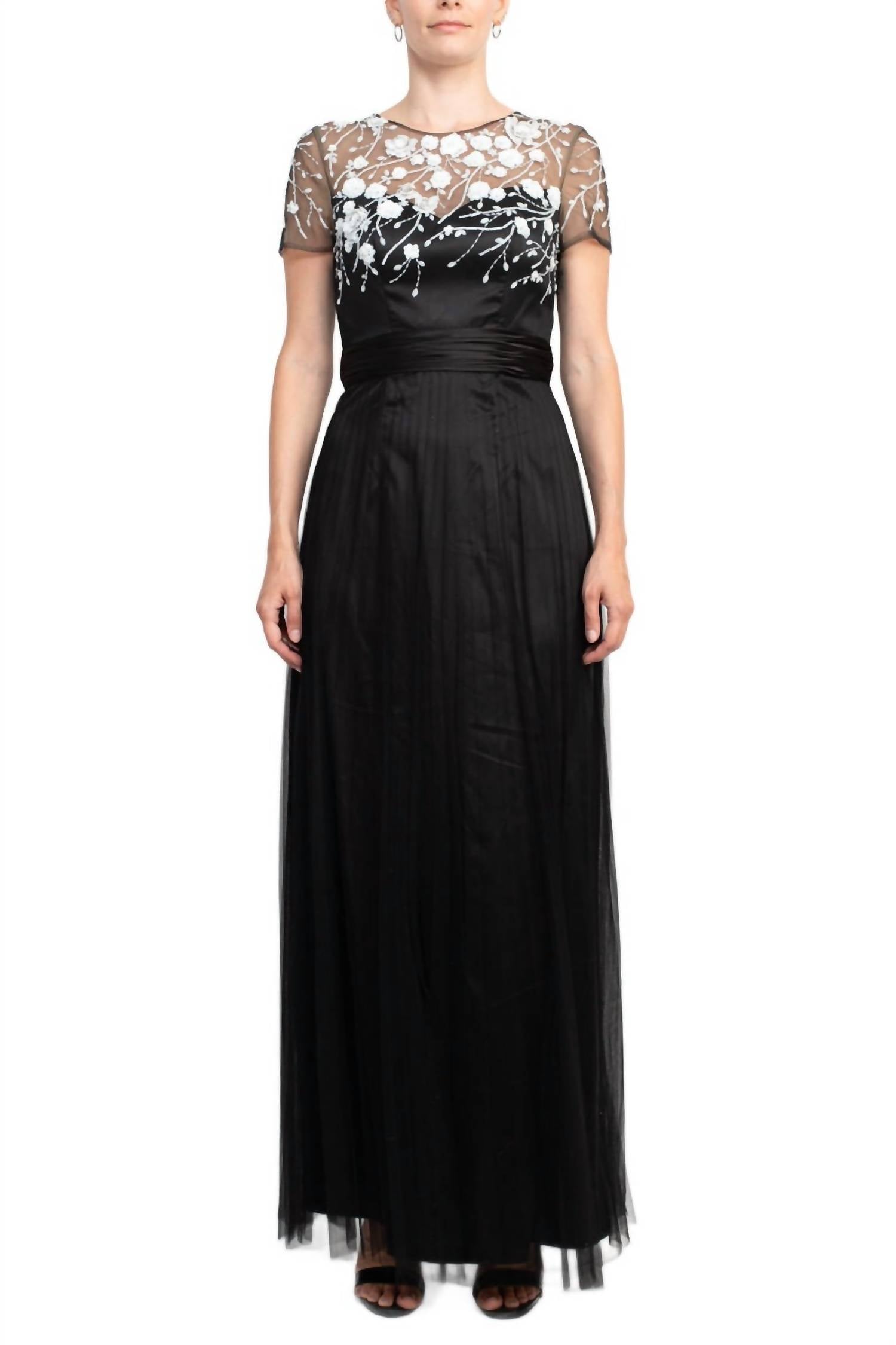 Js Collections - Crew Neck Short Sleeve Embellished Mesh Dress