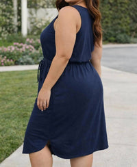 Zenana - Cotton Sleeveless Drawstring Waist Dress - Plus