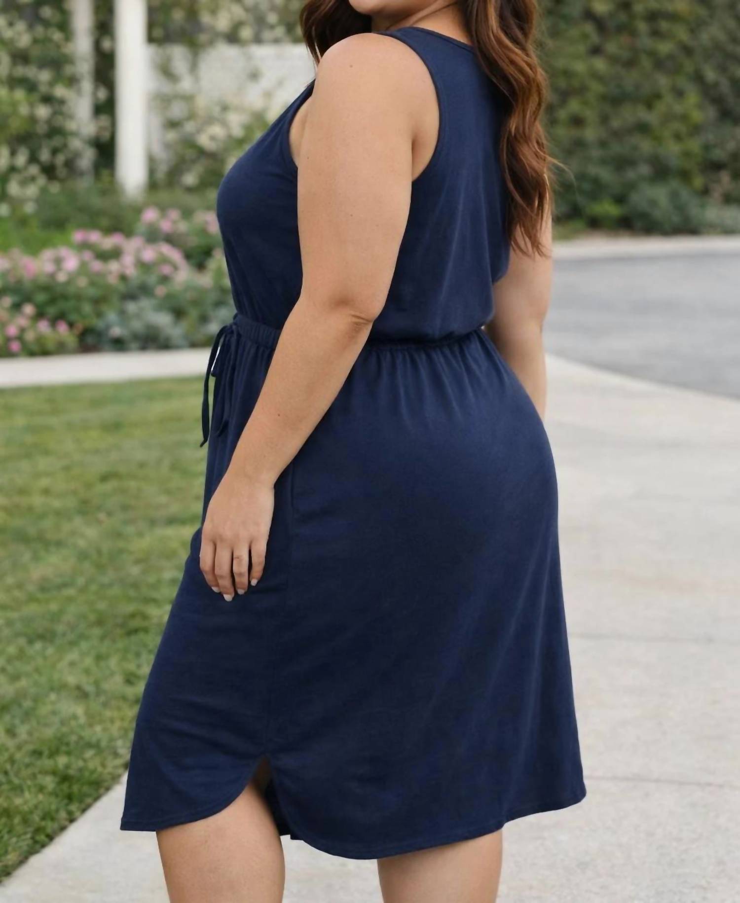 Zenana - Cotton Sleeveless Drawstring Waist Dress - Plus