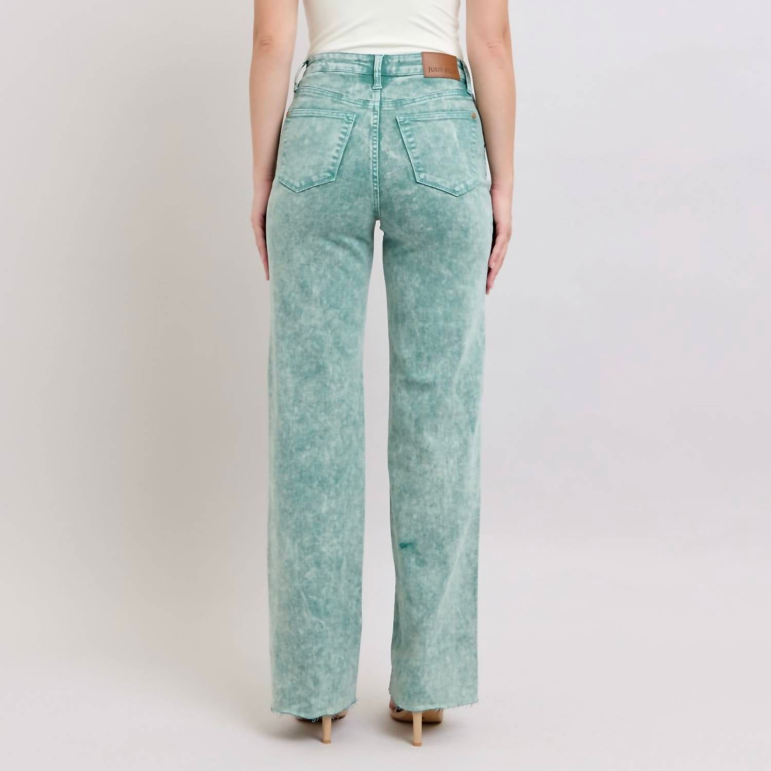 Judy Blue - High-waisted Garment-dyed Raw Hem Dad Jeans