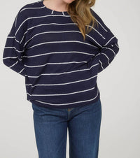 Blu Pepper Stripe Long Sleeve Top in navy - women's long sleeve top