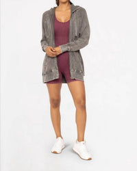 Mono B - Oversized Mineral-Washed Zip-Up Hooded Jacket