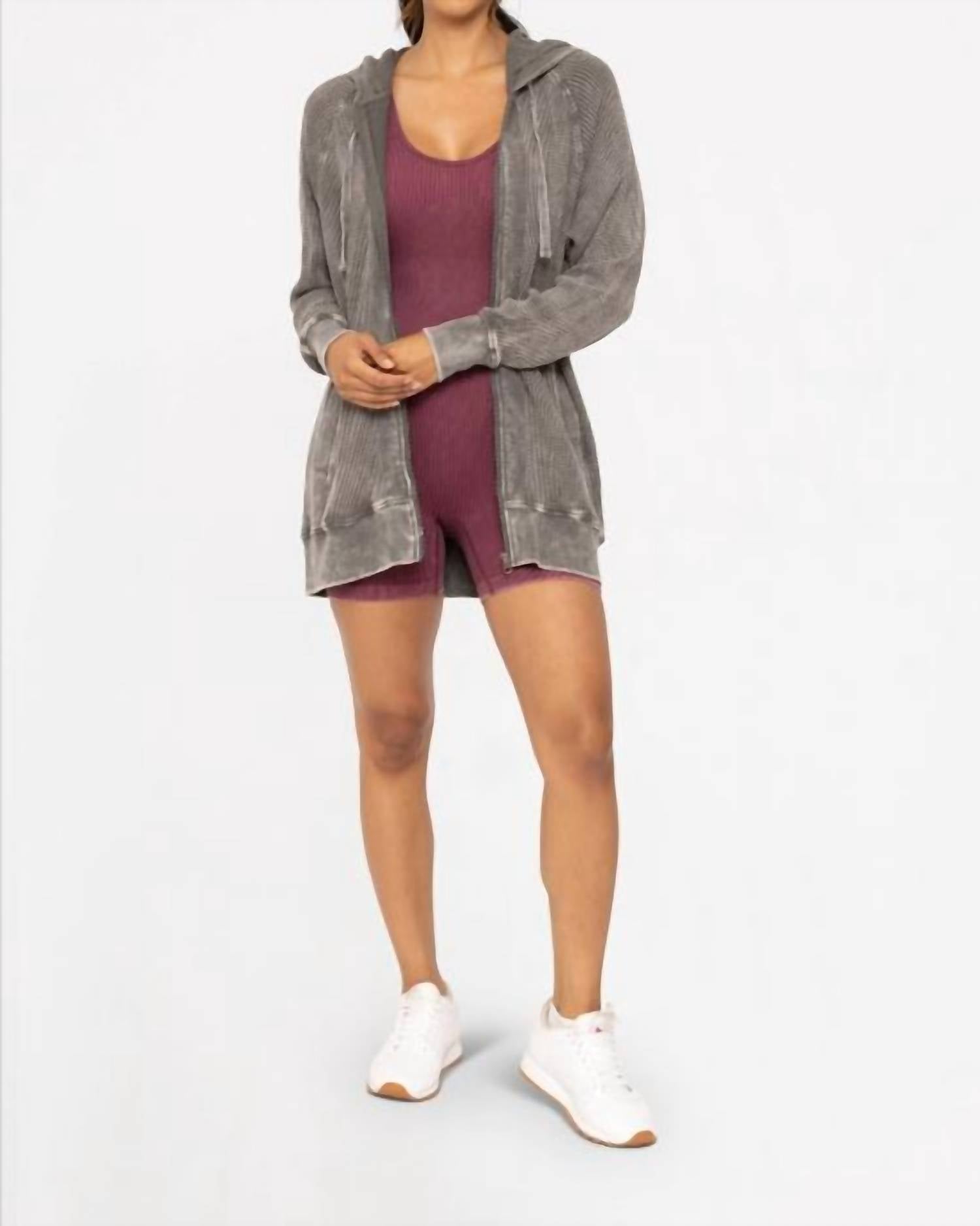Mono B - Oversized Mineral-Washed Zip-Up Hooded Jacket