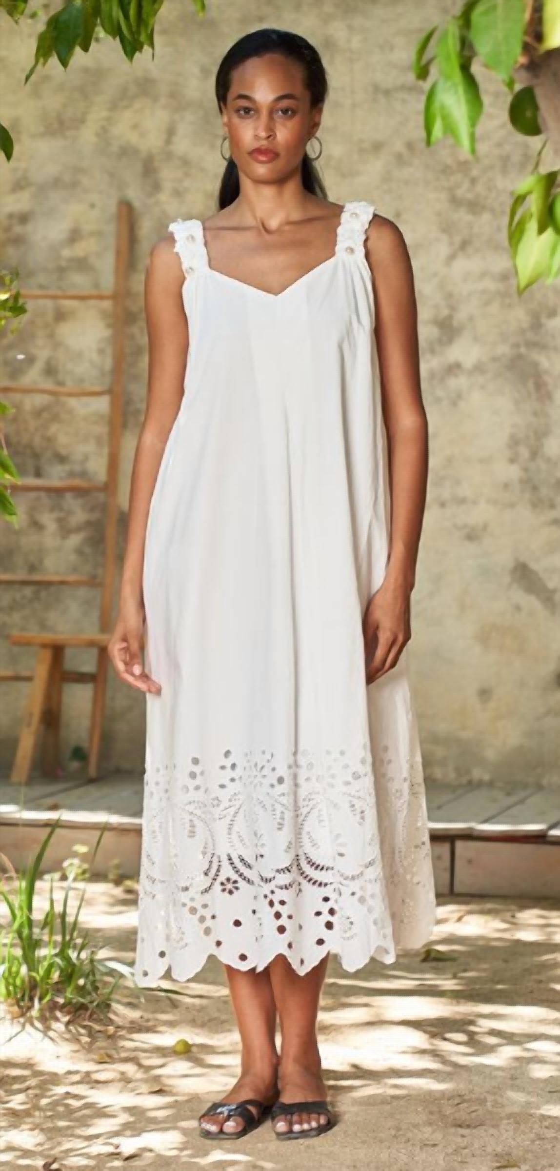 Paparazzi - Pearl Strap Eyelet Maxi Dress