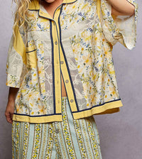 POL Oversized Floral Button Up Top in lemon multi - women's blouse - view 4