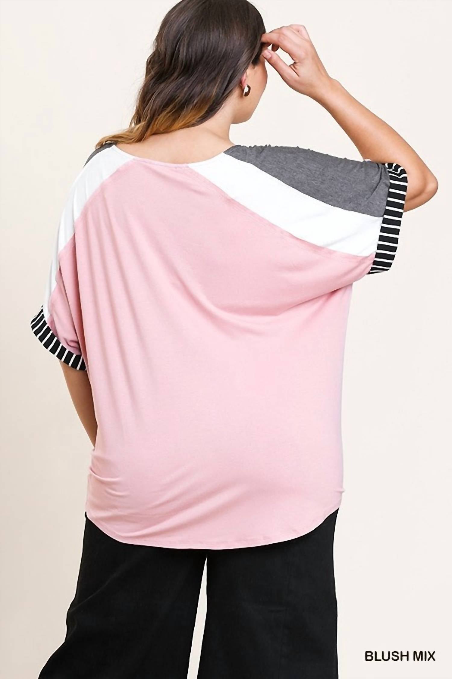 Umgee - Colorblock Waist Tie Top - Plus